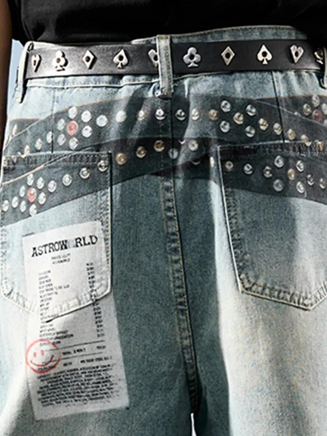 Nuthink | Badge Print Wide-Leg Denim Pants