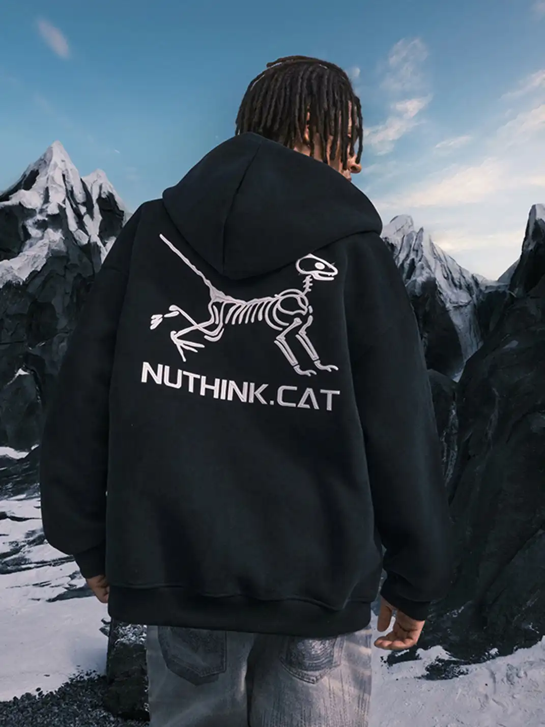 Nuthink | Vintage Kitten Skull Hooded Sweatshirt Jacket