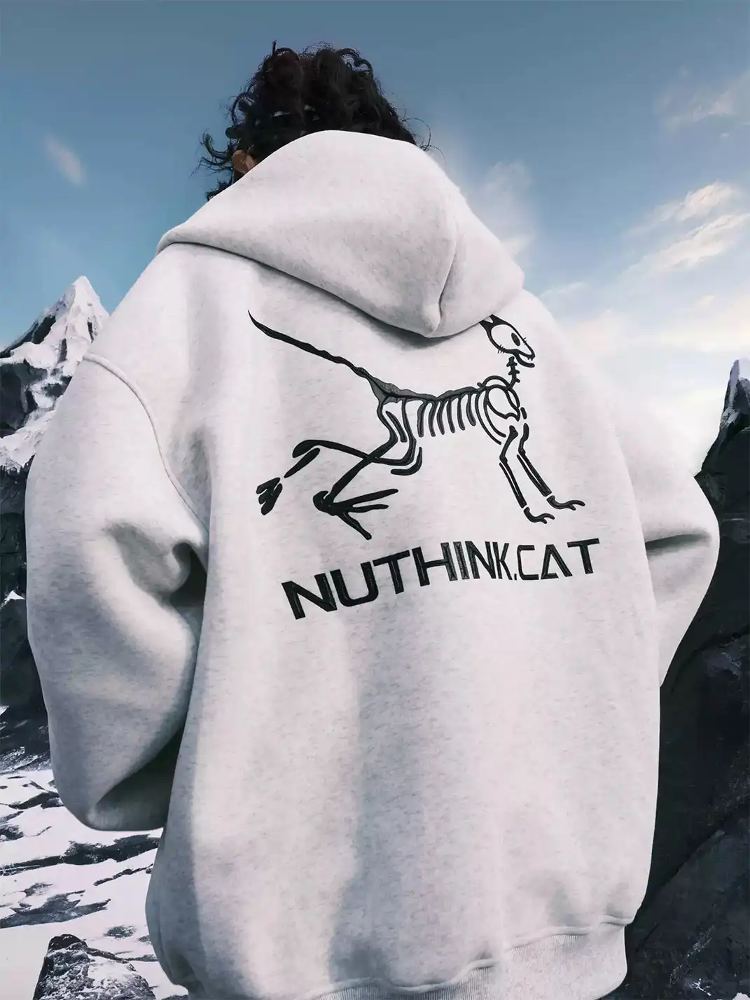 Nuthink | Vintage Kitten Skull Hooded Sweatshirt Jacket