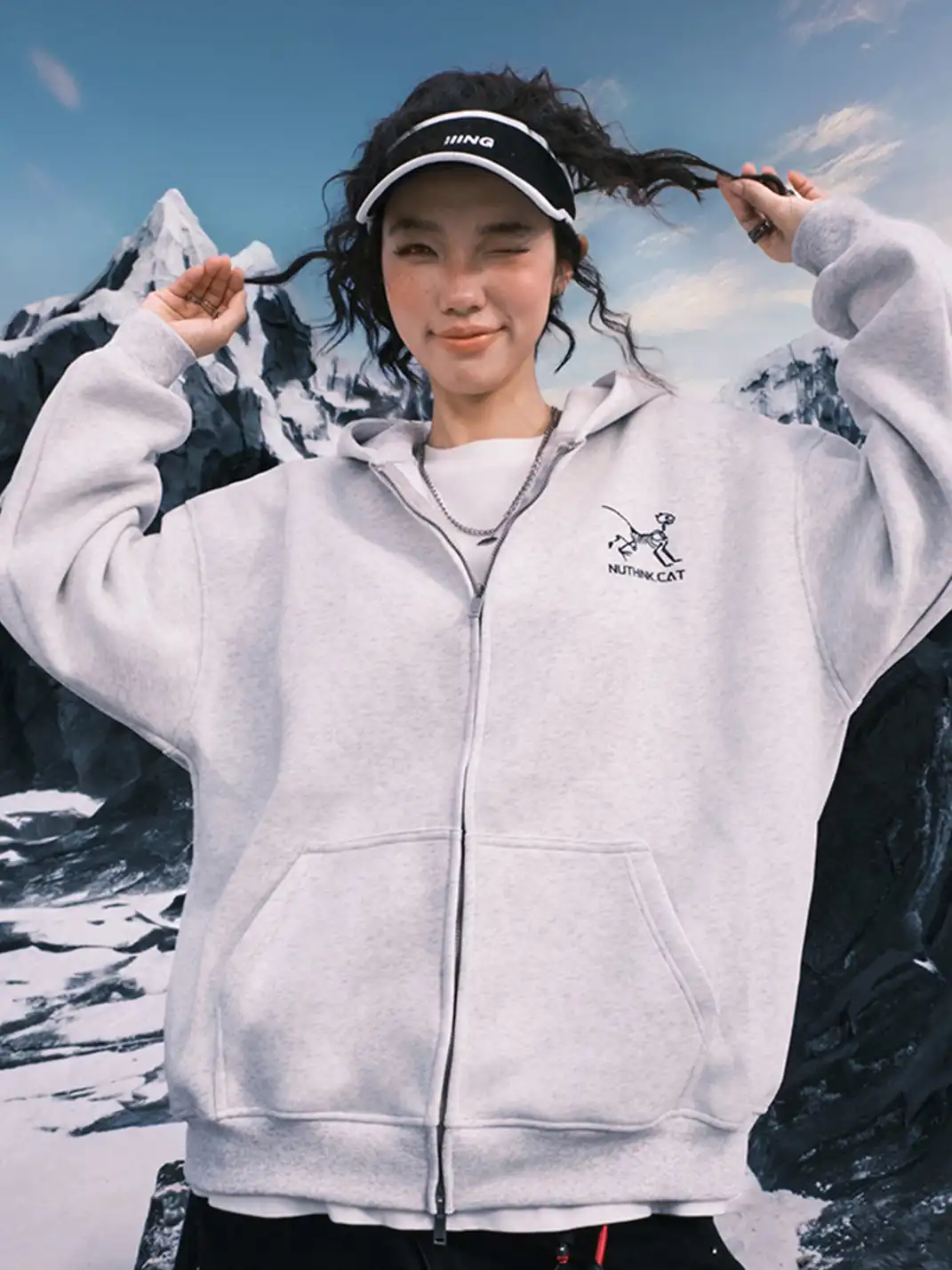 Nuthink | Vintage Kitten Skull Hooded Sweatshirt Jacket