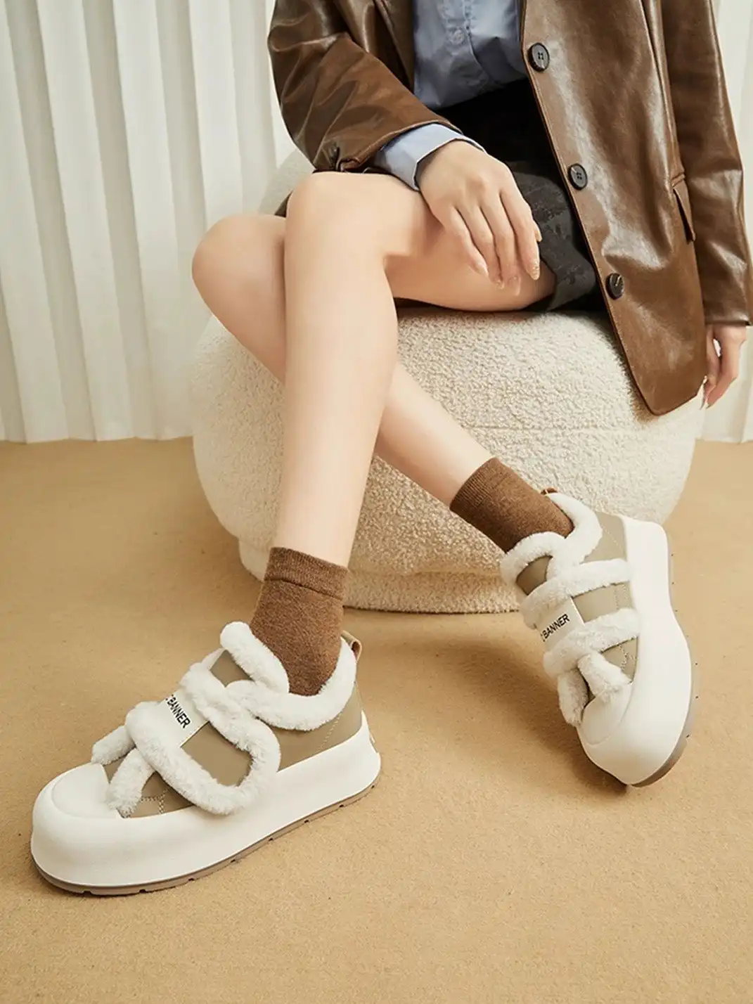 C.BANNER丨Casual Plush Velcro Platform Shoes