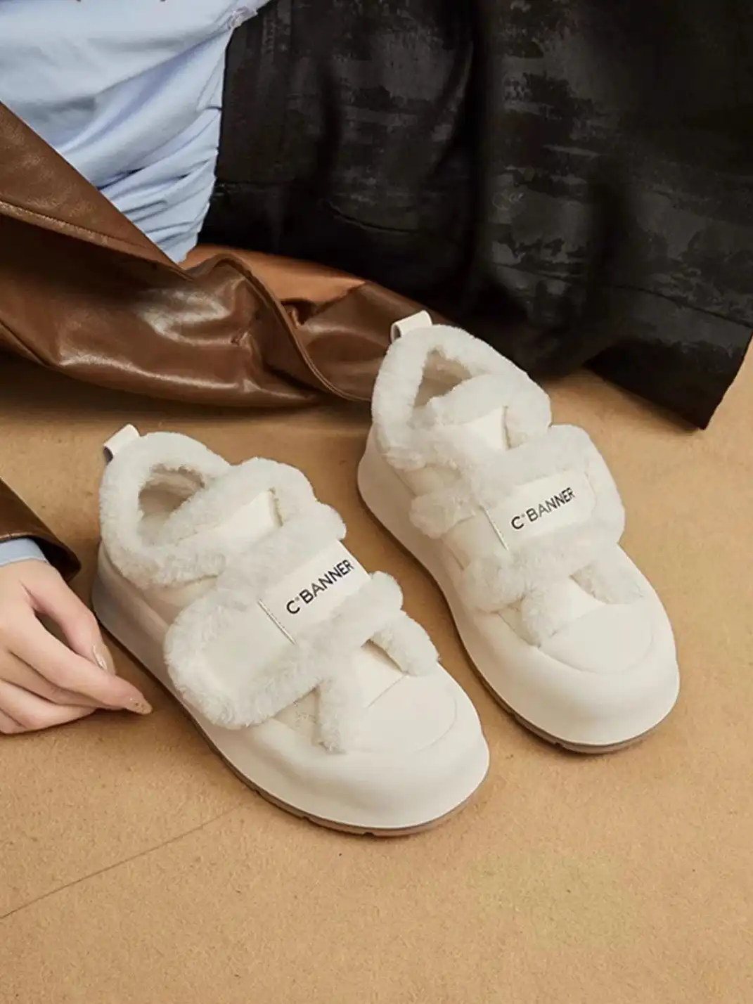 C.BANNER丨Casual Plush Velcro Platform Shoes