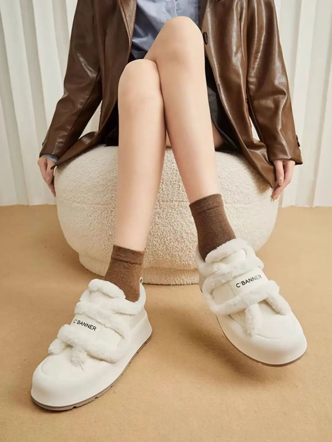 C.BANNER丨Casual Plush Velcro Platform Shoes