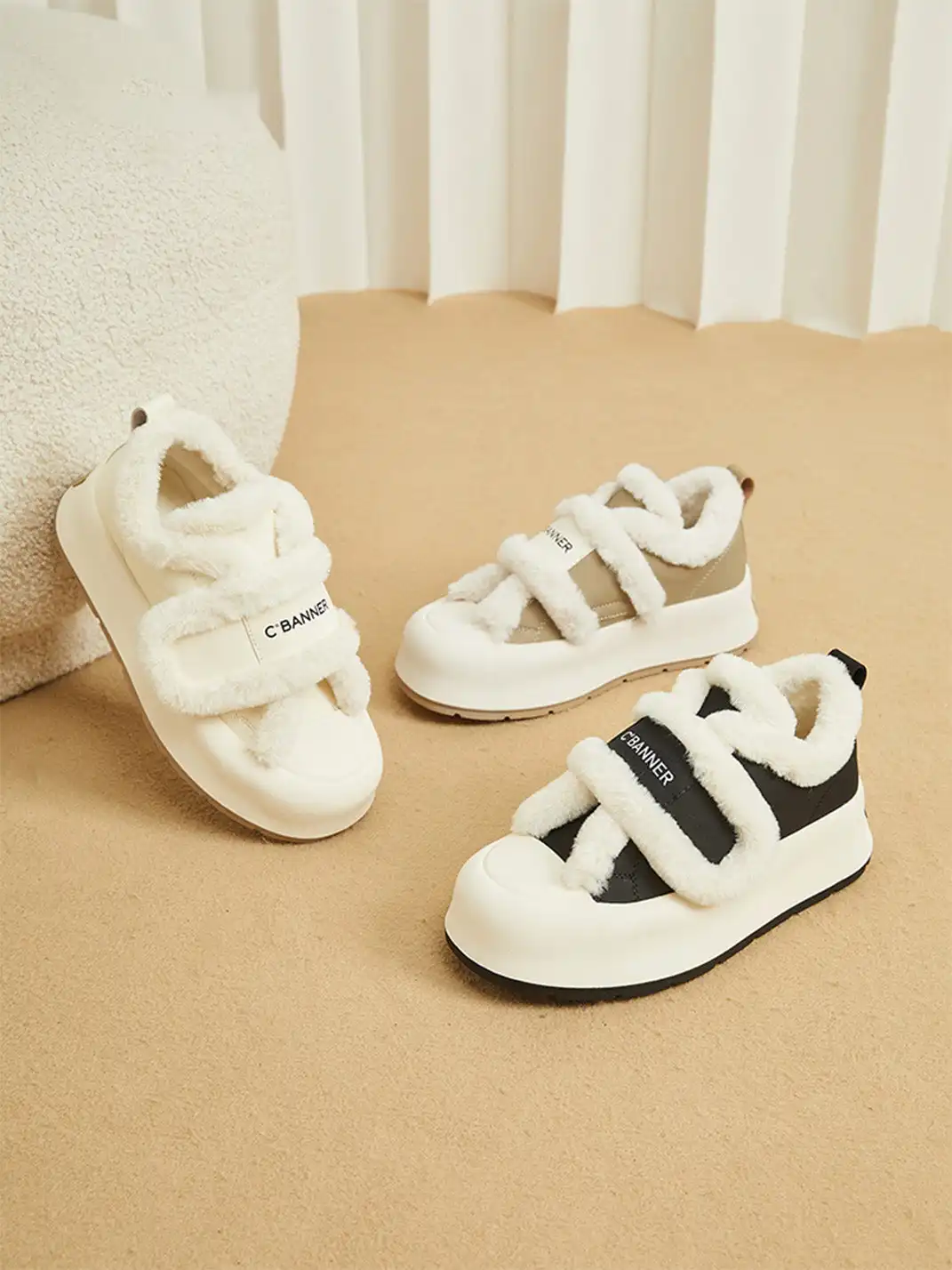 C.BANNER丨Casual Plush Velcro Platform Shoes