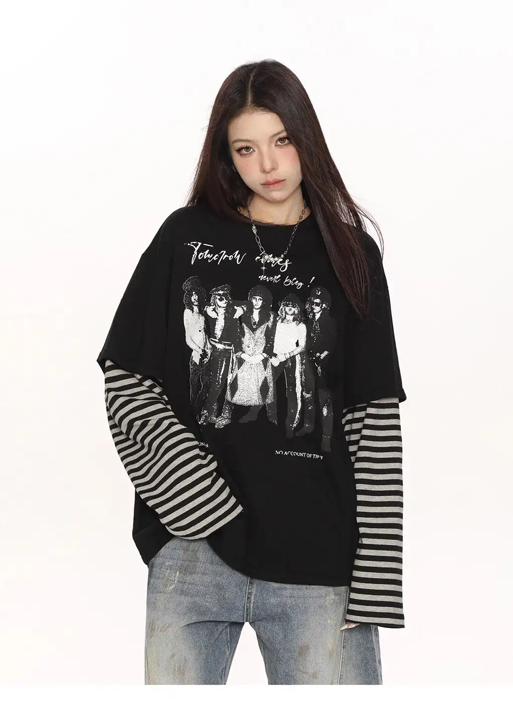 BIGGOLD | Print Faux Two-Piece Striped Shirt