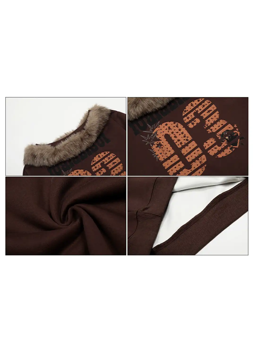 BIGGOLD | Detachable Fur Collar One Shoulder Sweatshirt
