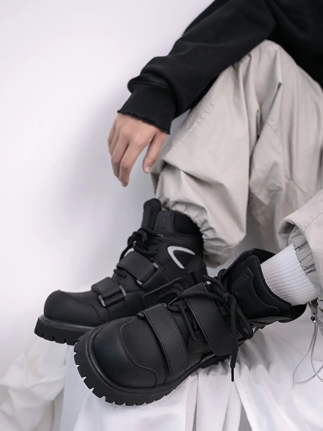 MULE DONKEY | Velcro Strap Chunky Motorcycle Boots