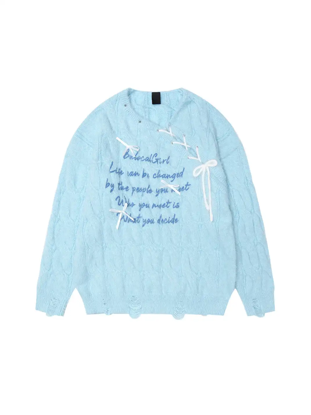 BIGGOLD | Cable Knit Bows Lacing Sweater