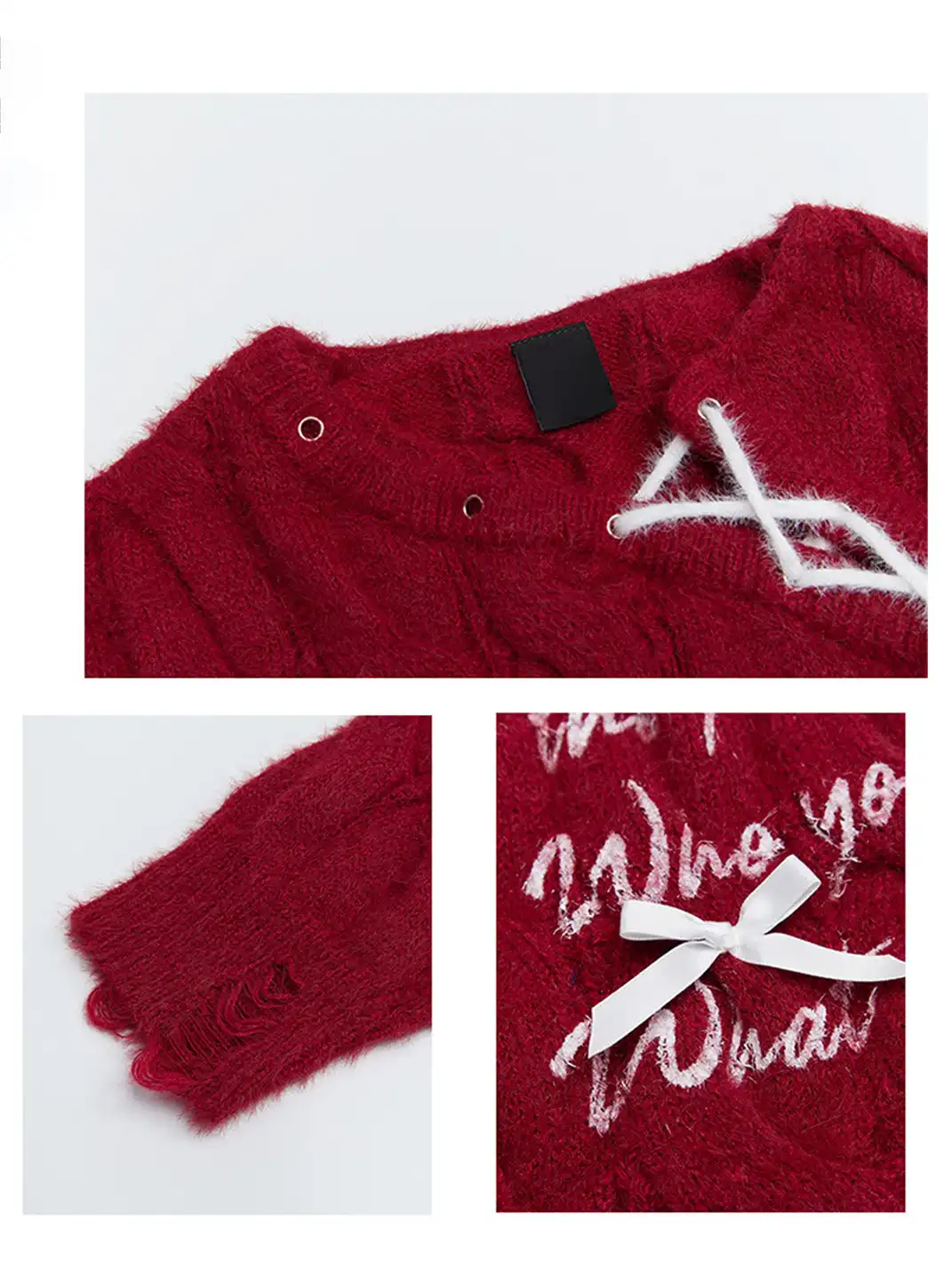 BIGGOLD | Cable Knit Bows Lacing Sweater