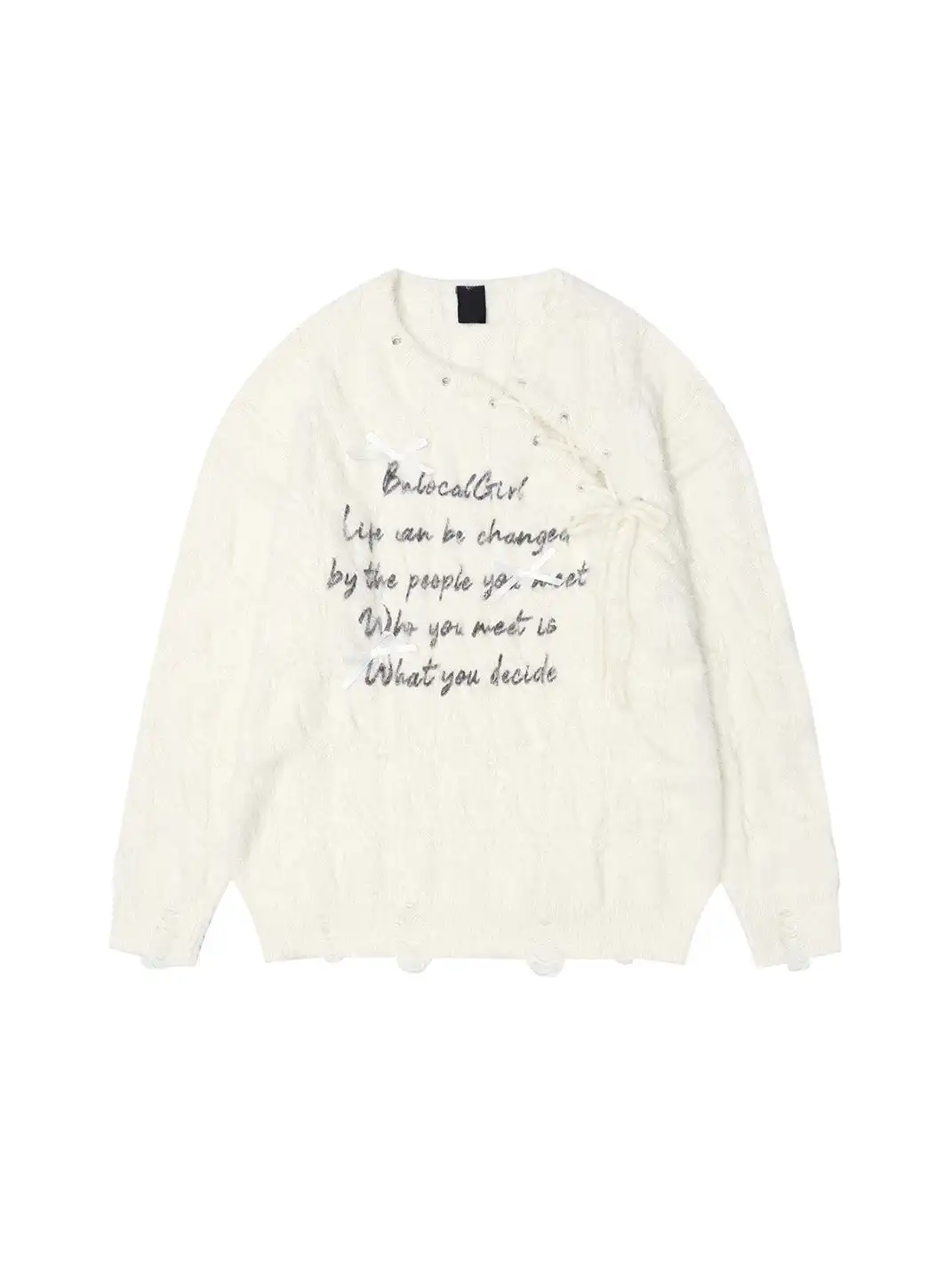BIGGOLD | Cable Knit Bows Lacing Sweater