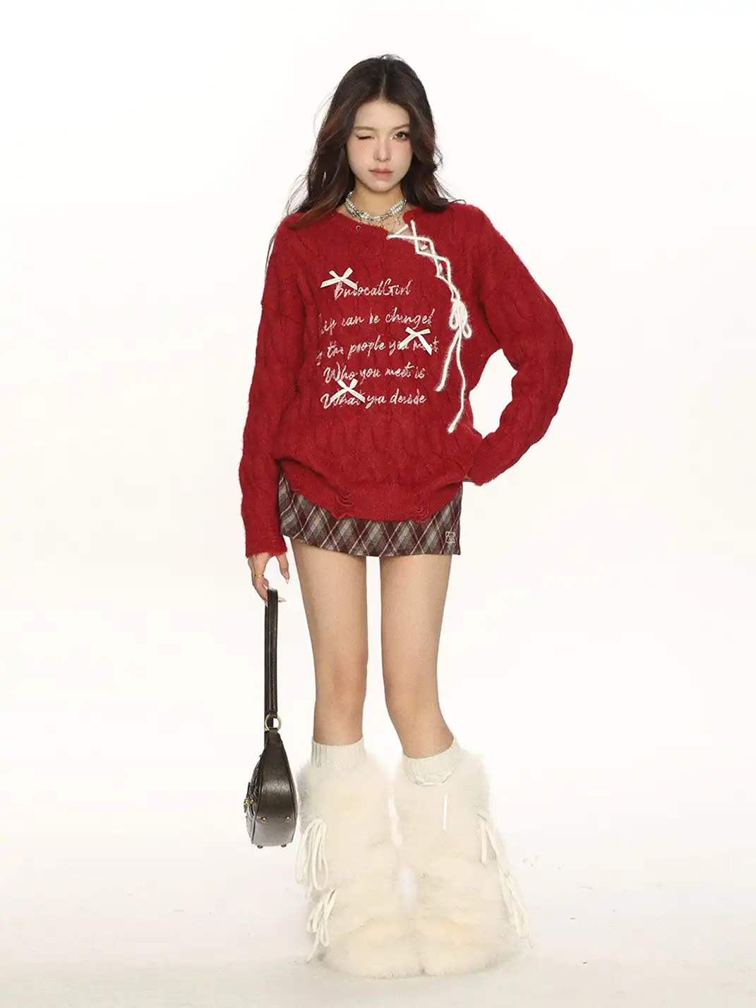 BIGGOLD | Cable Knit Bows Lacing Sweater