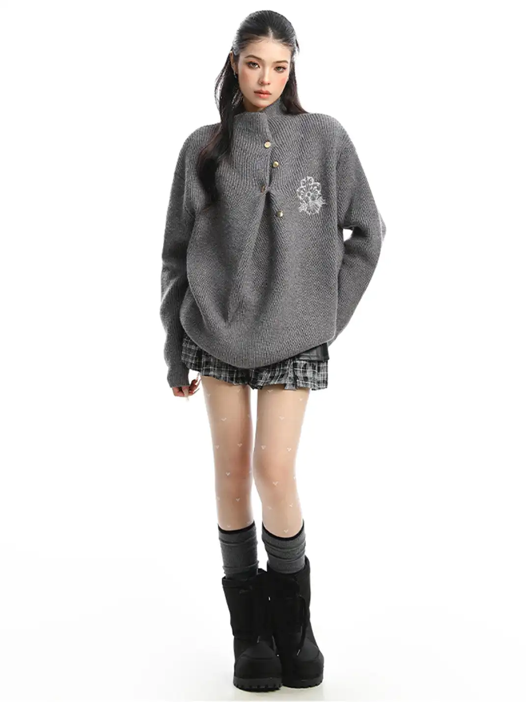 BIGGOLD | Irregular Neckline Embroidered Sweater