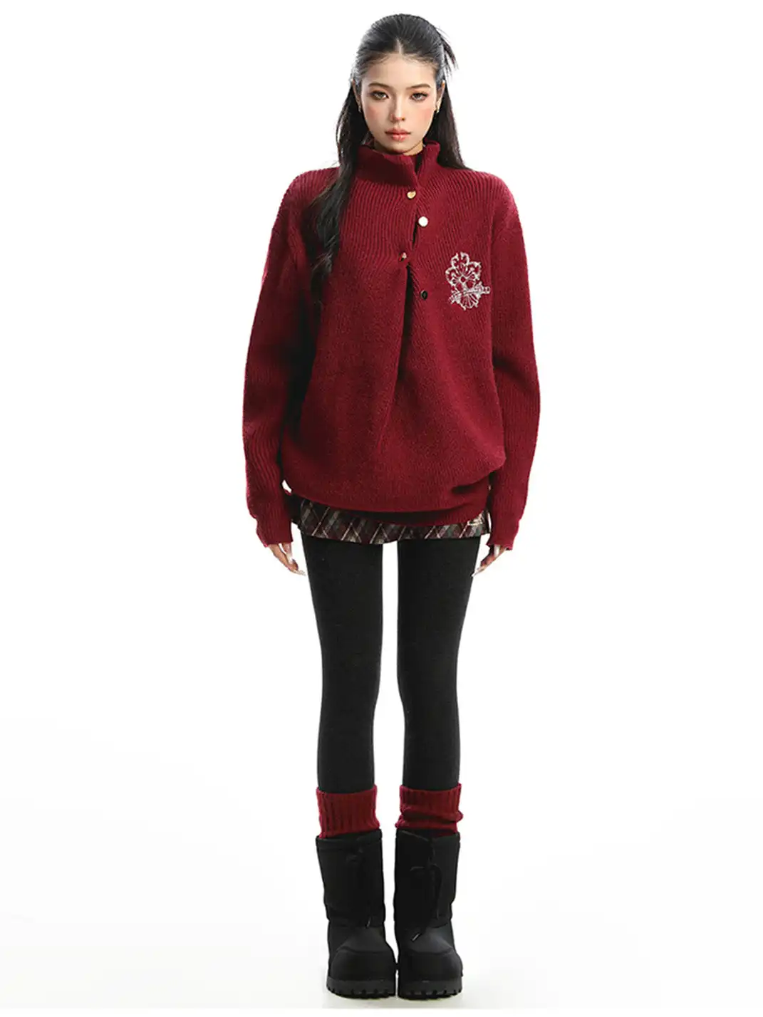 BIGGOLD | Irregular Neckline Embroidered Sweater