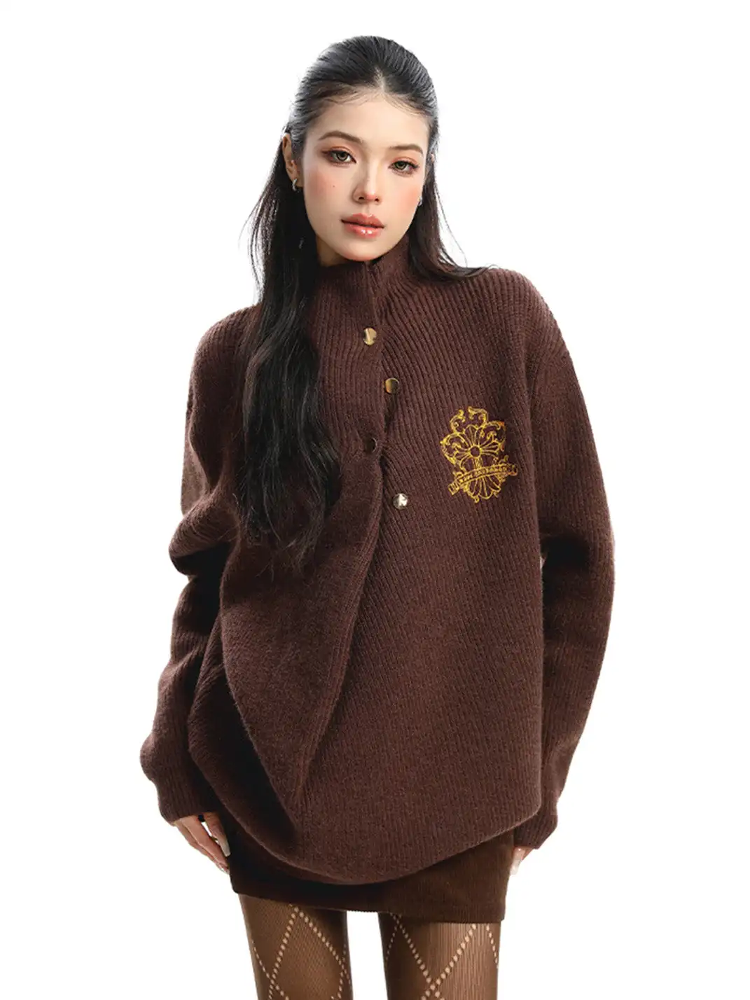 BIGGOLD | Irregular Neckline Embroidered Sweater