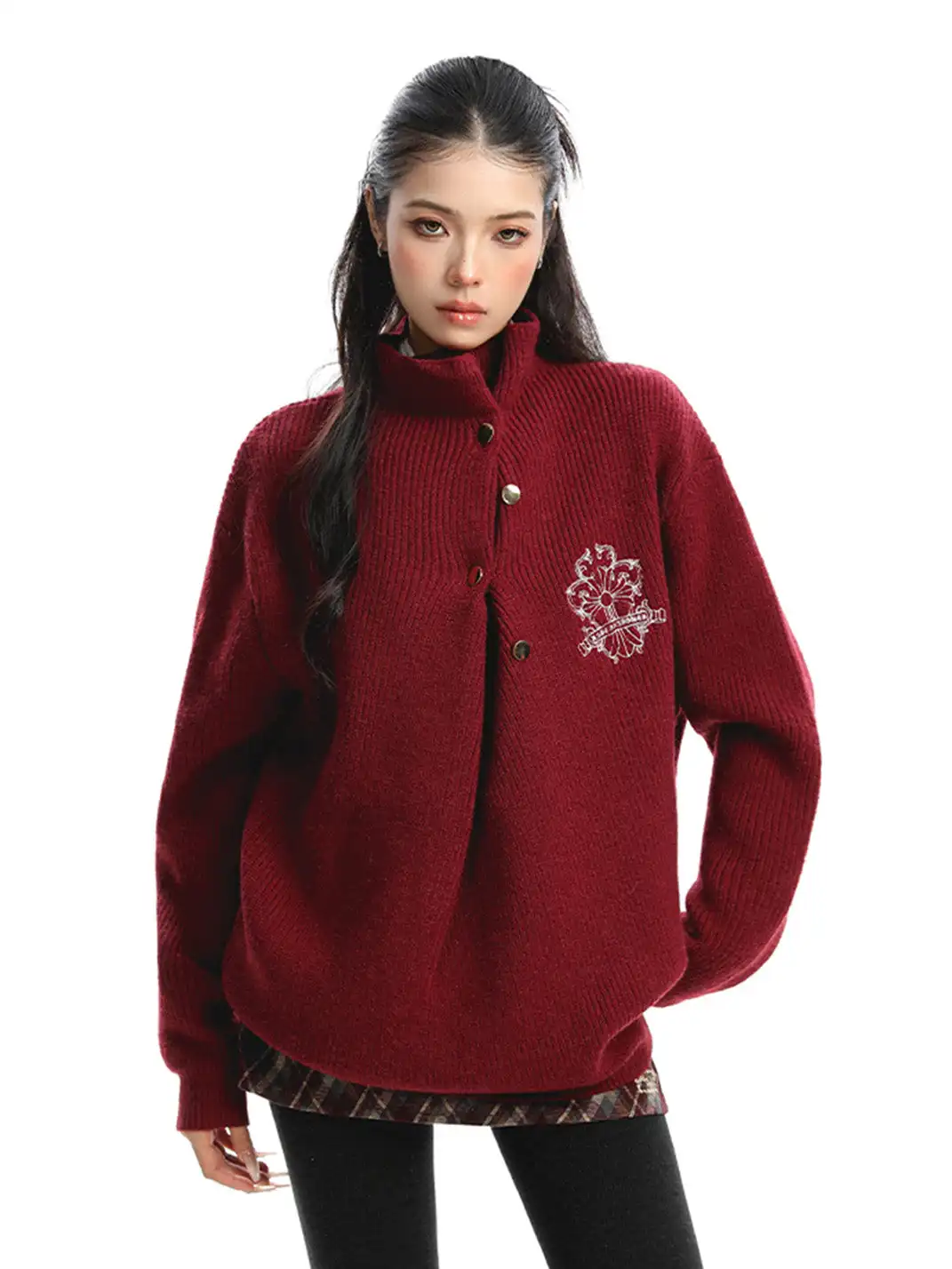BIGGOLD | Irregular Neckline Embroidered Sweater