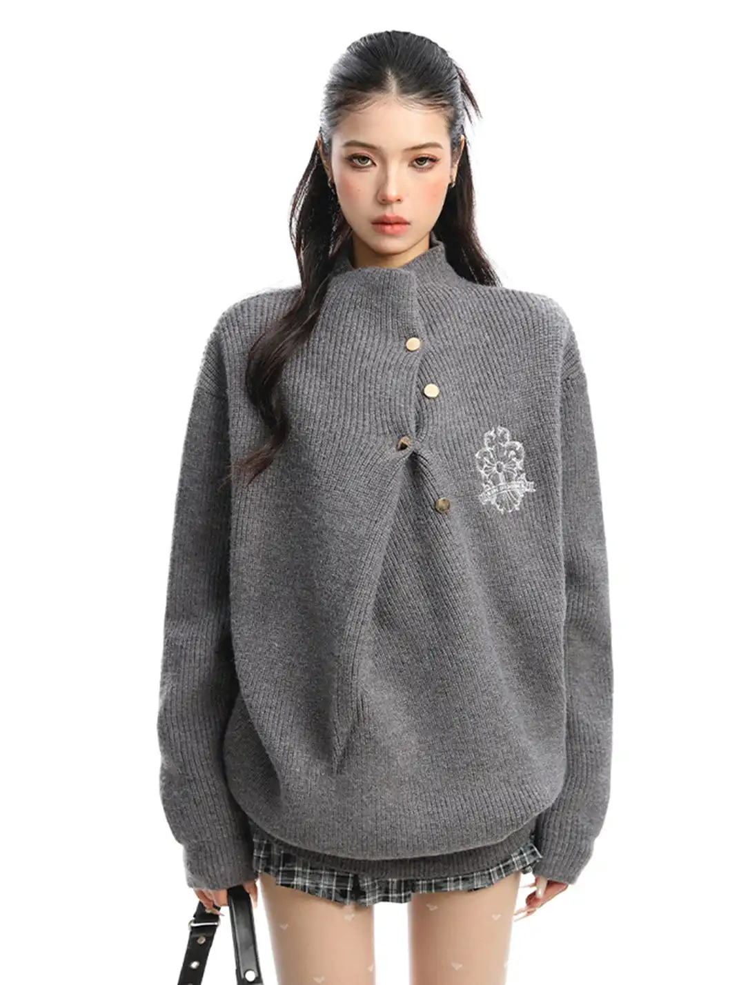 BIGGOLD | Irregular Neckline Embroidered Sweater