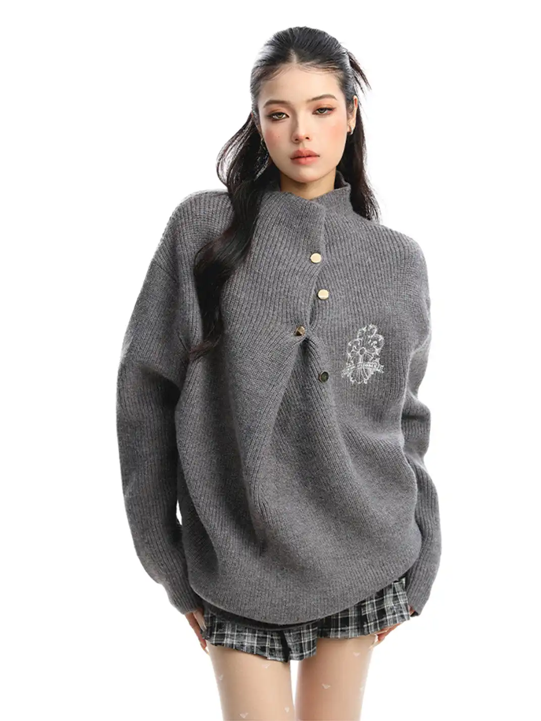 BIGGOLD | Irregular Neckline Embroidered Sweater