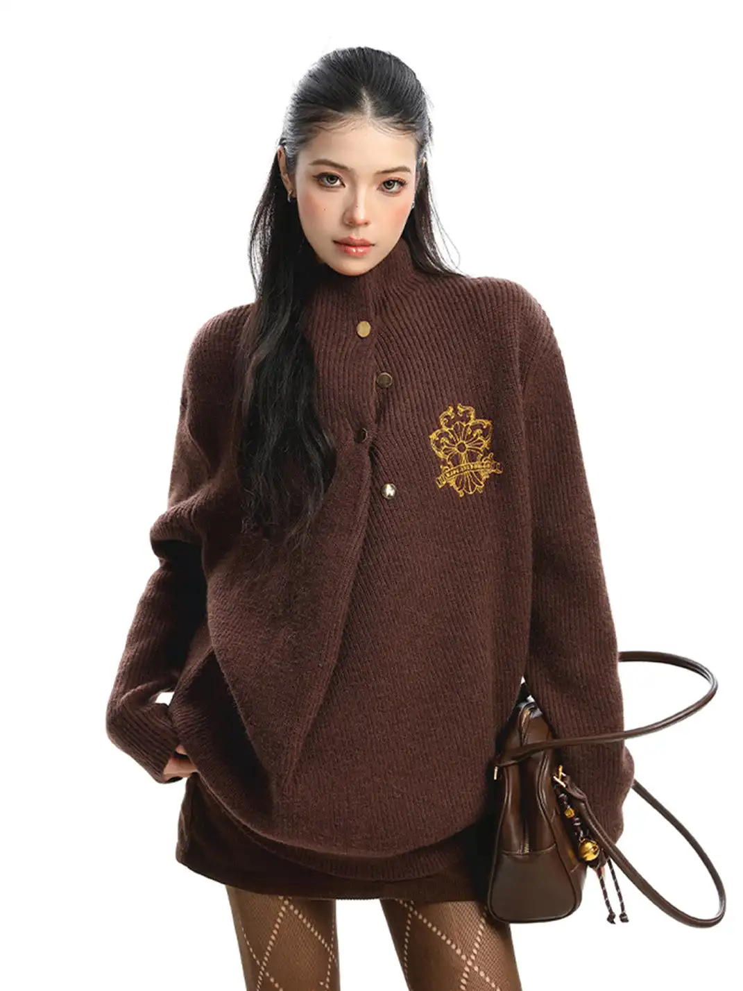 BIGGOLD | Irregular Neckline Embroidered Sweater