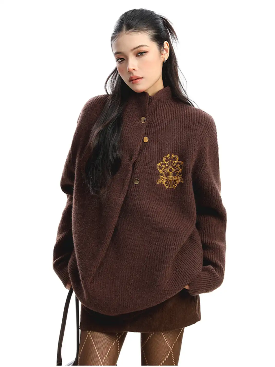 BIGGOLD | Irregular Neckline Embroidered Sweater