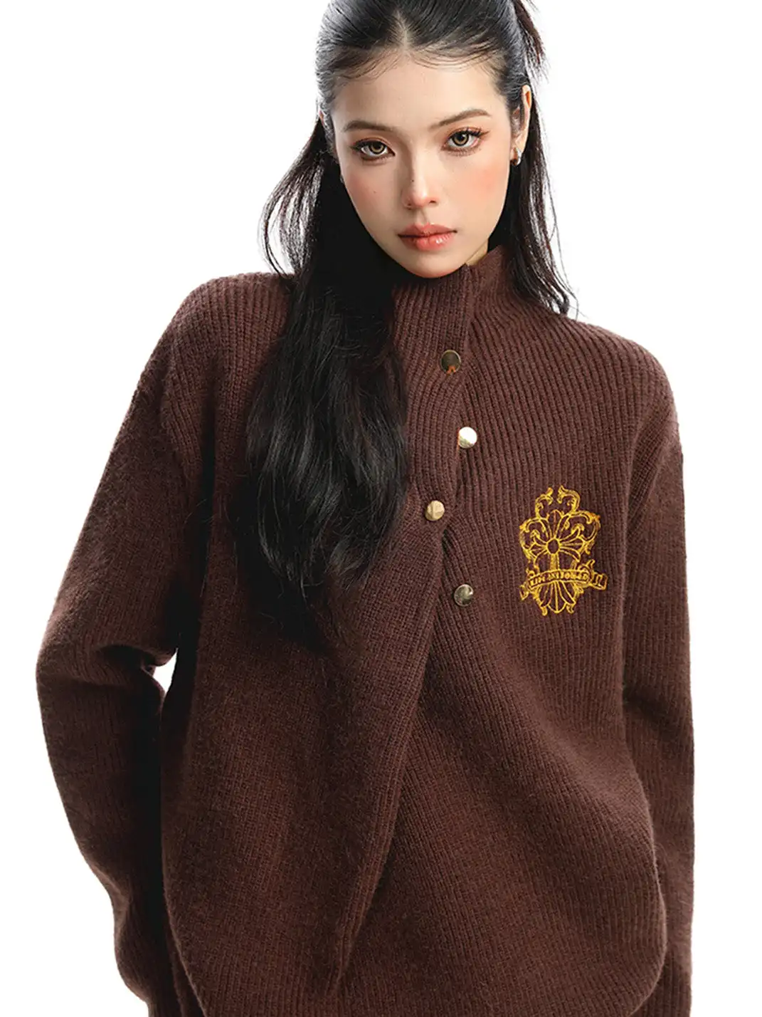 BIGGOLD | Irregular Neckline Embroidered Sweater