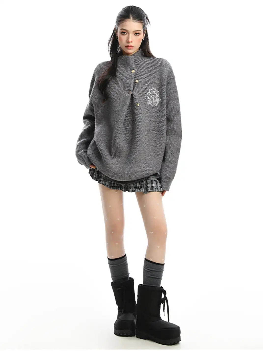 BIGGOLD | Irregular Neckline Embroidered Sweater