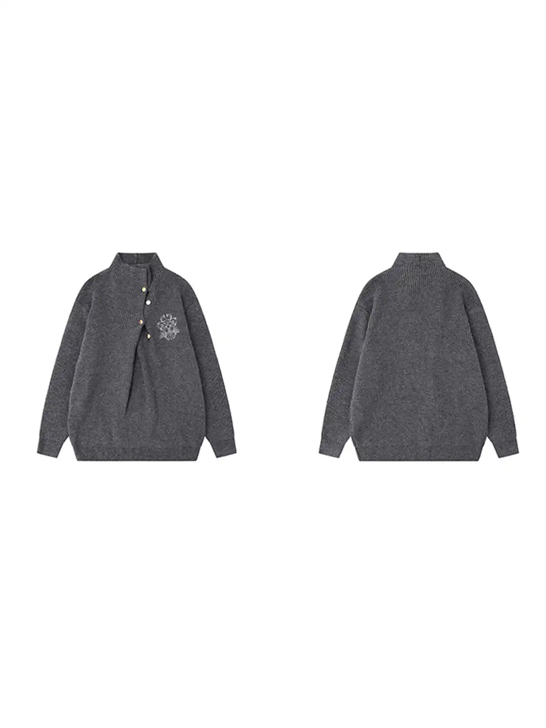 BIGGOLD | Irregular Neckline Embroidered Sweater