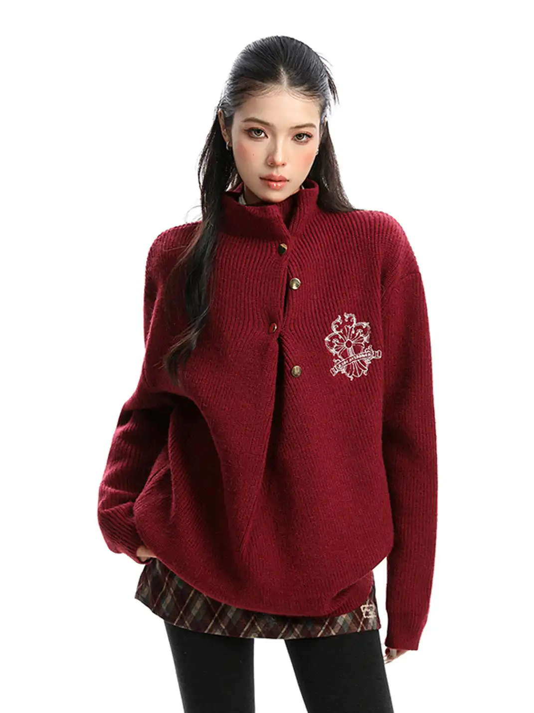 BIGGOLD | Irregular Neckline Embroidered Sweater