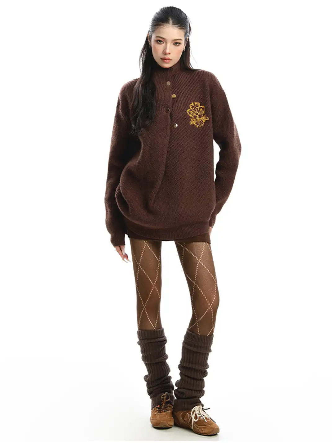BIGGOLD | Irregular Neckline Embroidered Sweater