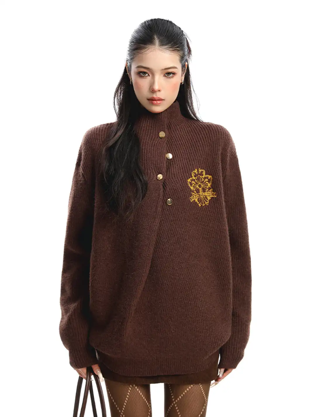 BIGGOLD | Irregular Neckline Embroidered Sweater