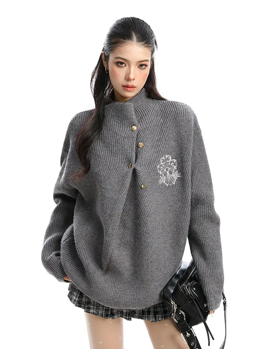 BIGGOLD | Irregular Neckline Embroidered Sweater