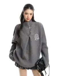 BIGGOLD | Irregular Neckline Embroidered Sweater