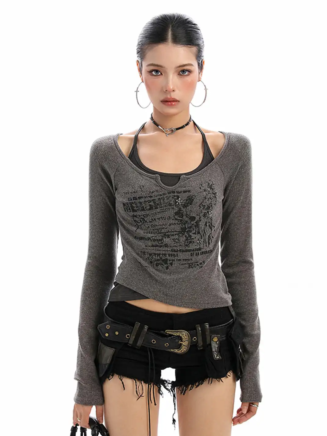 BIGGOLD | Ribbed Graffiti Faux Two-Piece Top
