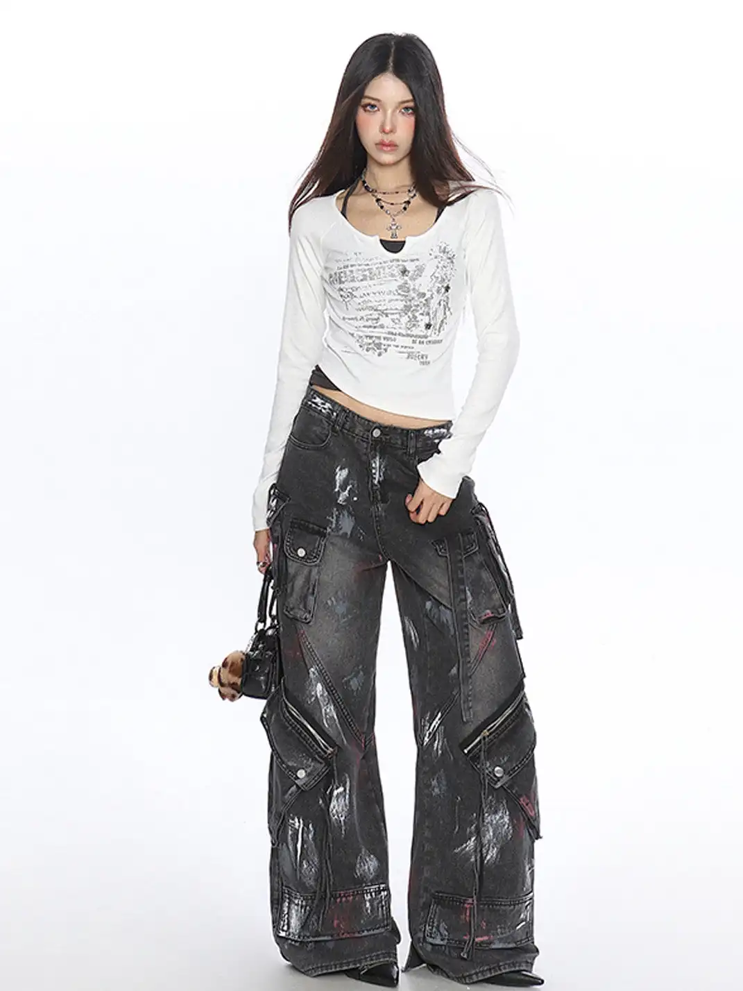 BIGGOLD | Ribbed Graffiti Faux Two-Piece Top