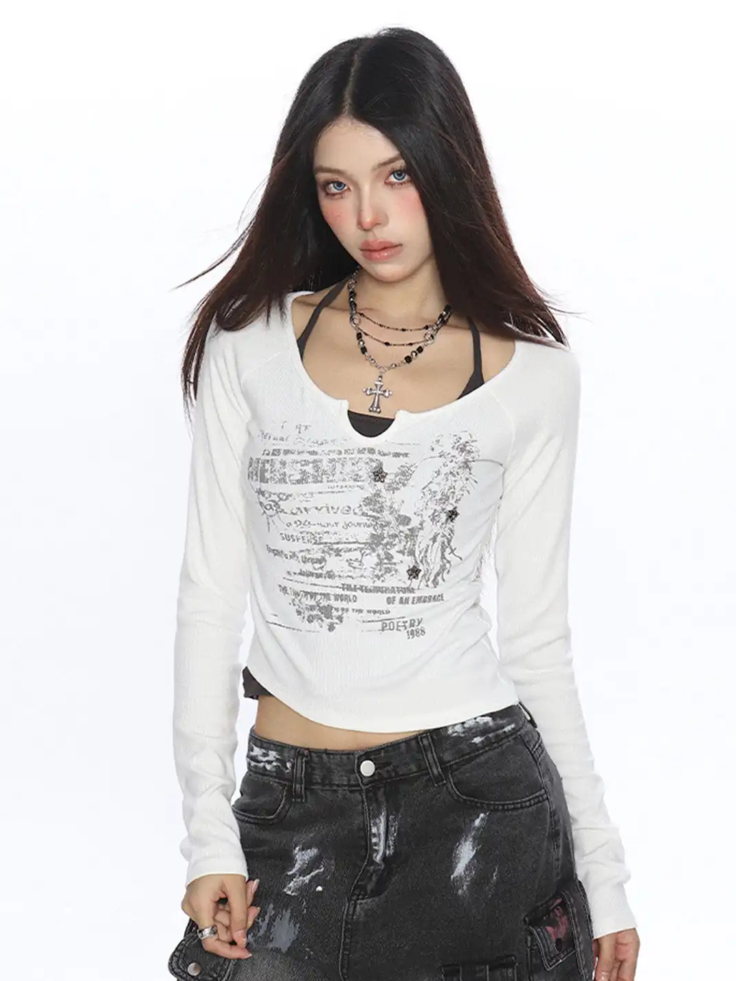 BIGGOLD | Ribbed Graffiti Faux Two-Piece Top
