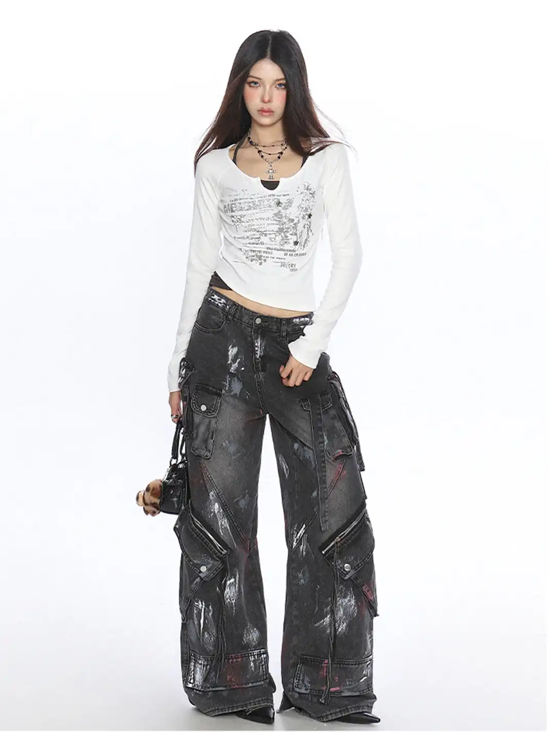 BIGGOLD | Ribbed Graffiti Faux Two-Piece Top
