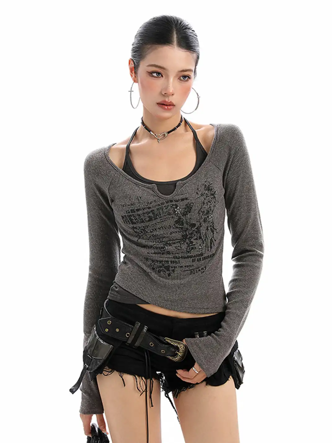 BIGGOLD | Ribbed Graffiti Faux Two-Piece Top
