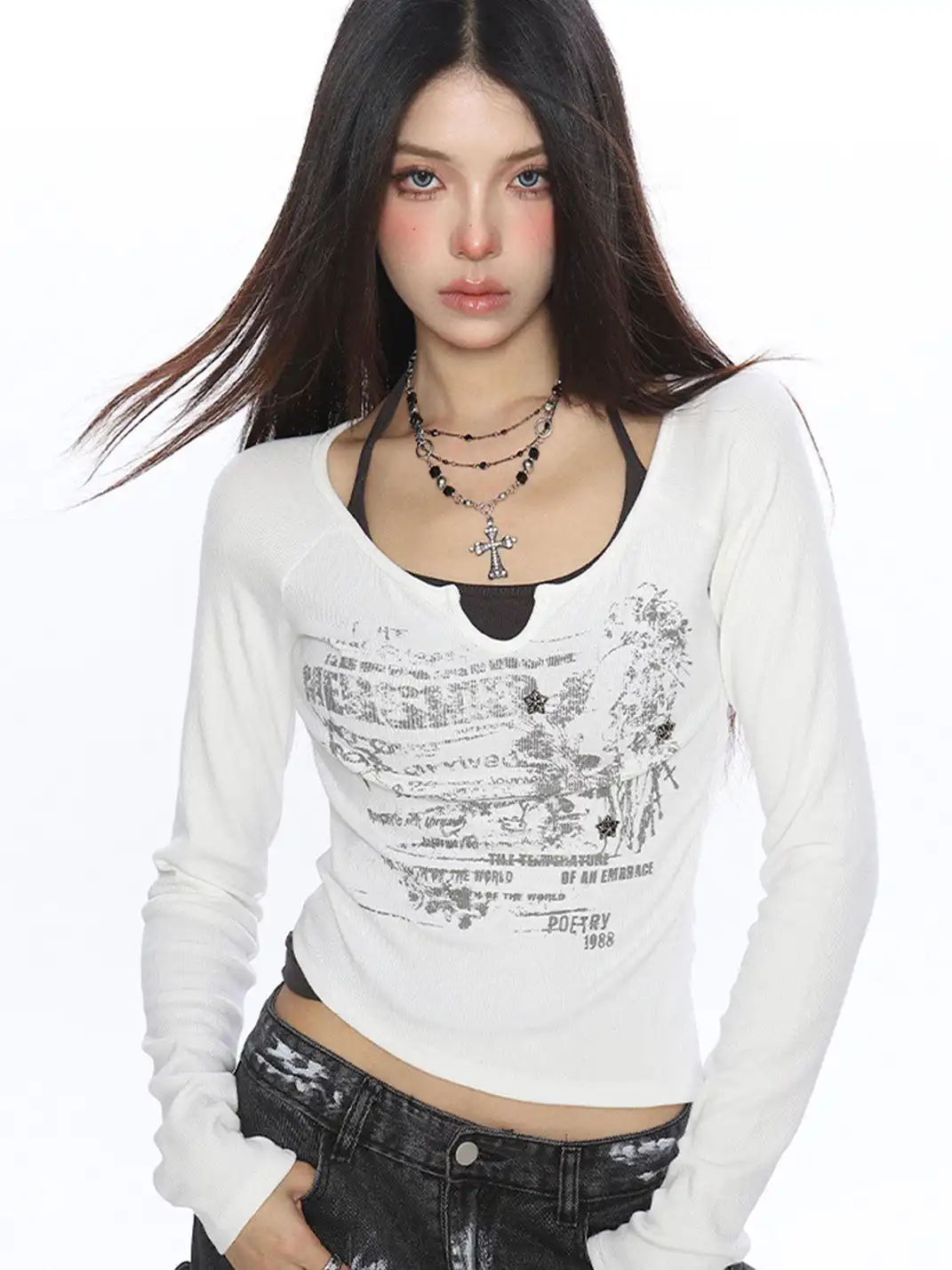 BIGGOLD | Ribbed Graffiti Faux Two-Piece Top
