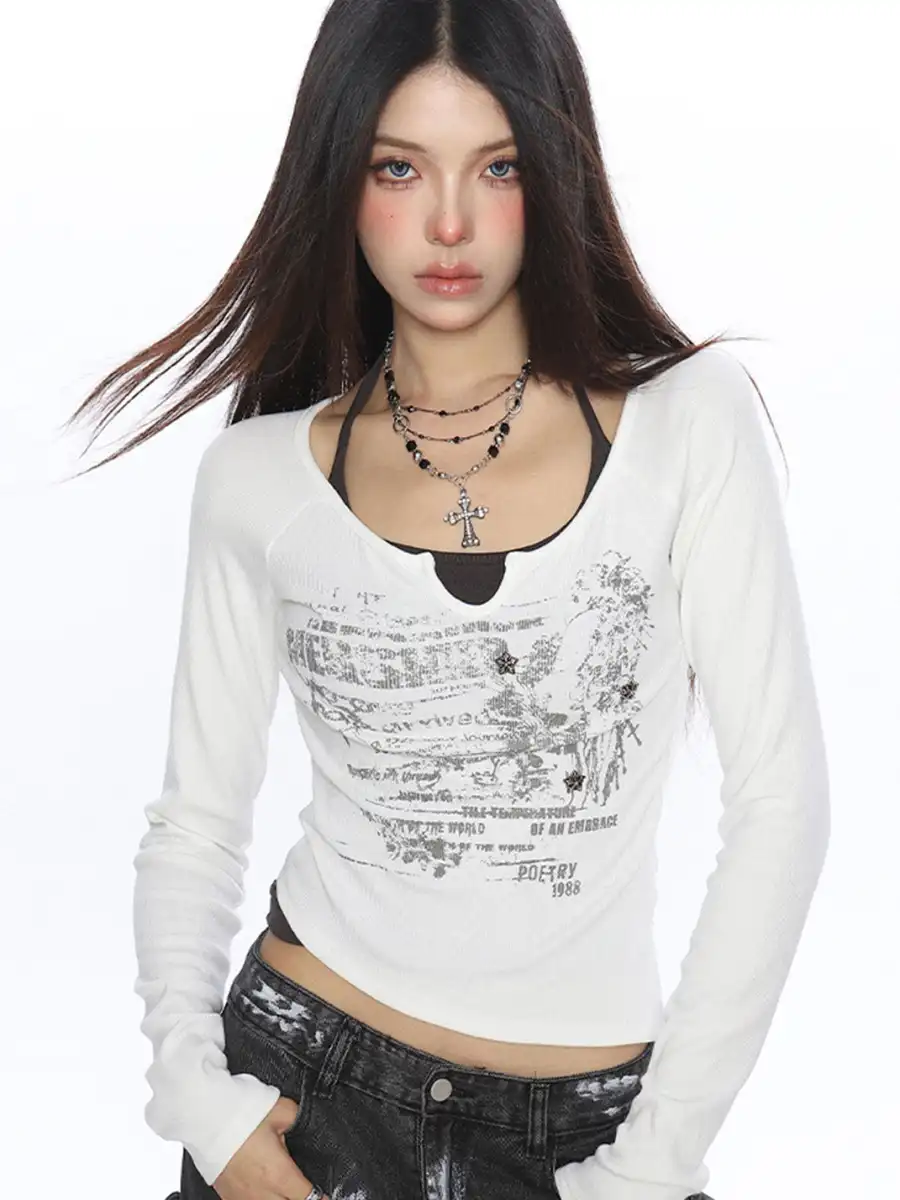 BIGGOLD | Ribbed Graffiti Faux Two-Piece Top - 2