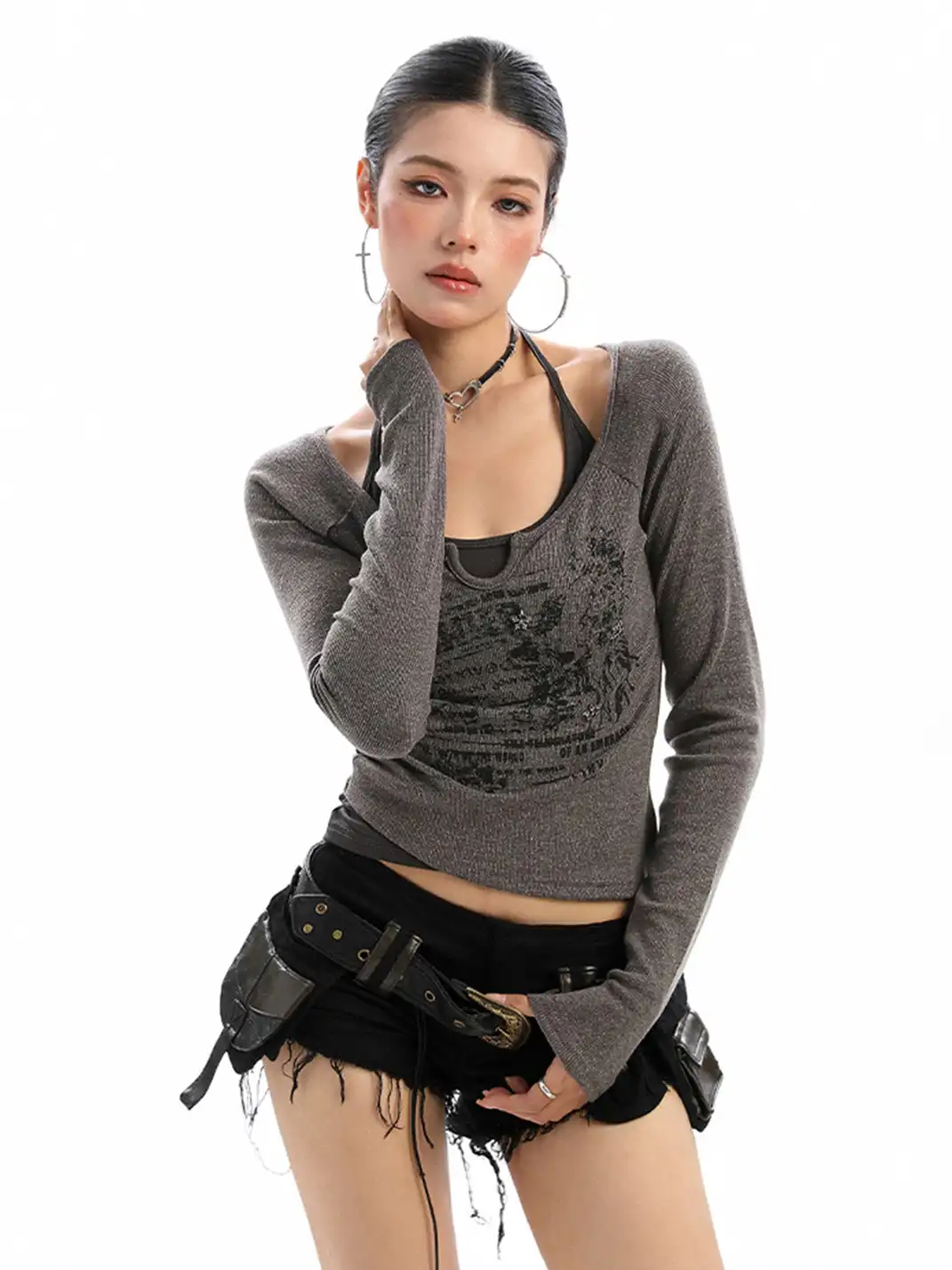 BIGGOLD | Ribbed Graffiti Faux Two-Piece Top