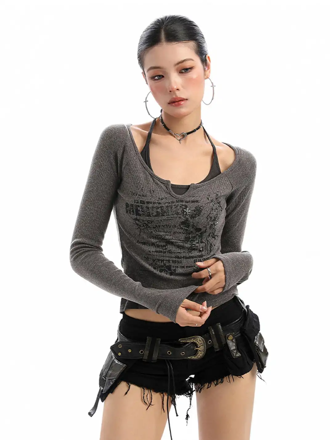 BIGGOLD | Ribbed Graffiti Faux Two-Piece Top