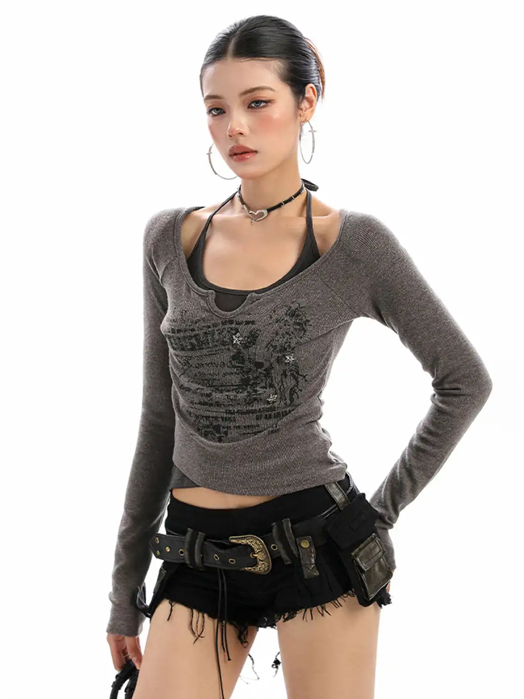 BIGGOLD | Ribbed Graffiti Faux Two-Piece Top