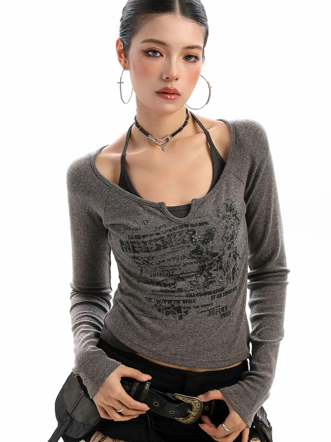 BIGGOLD | Ribbed Graffiti Faux Two-Piece Top