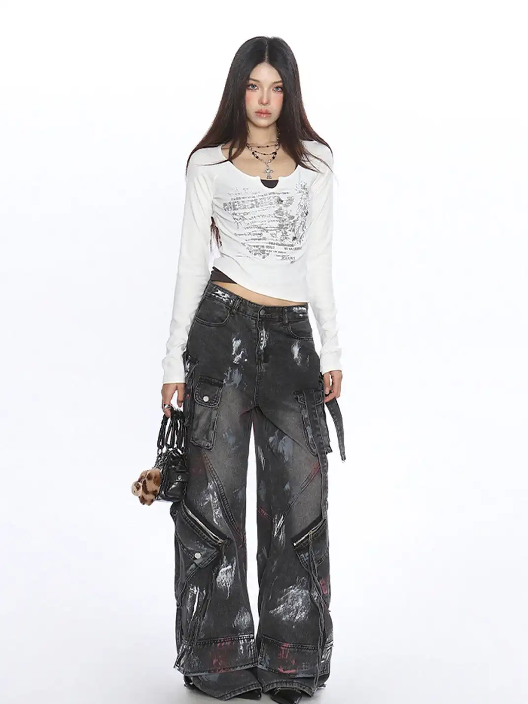 BIGGOLD | Ribbed Graffiti Faux Two-Piece Top