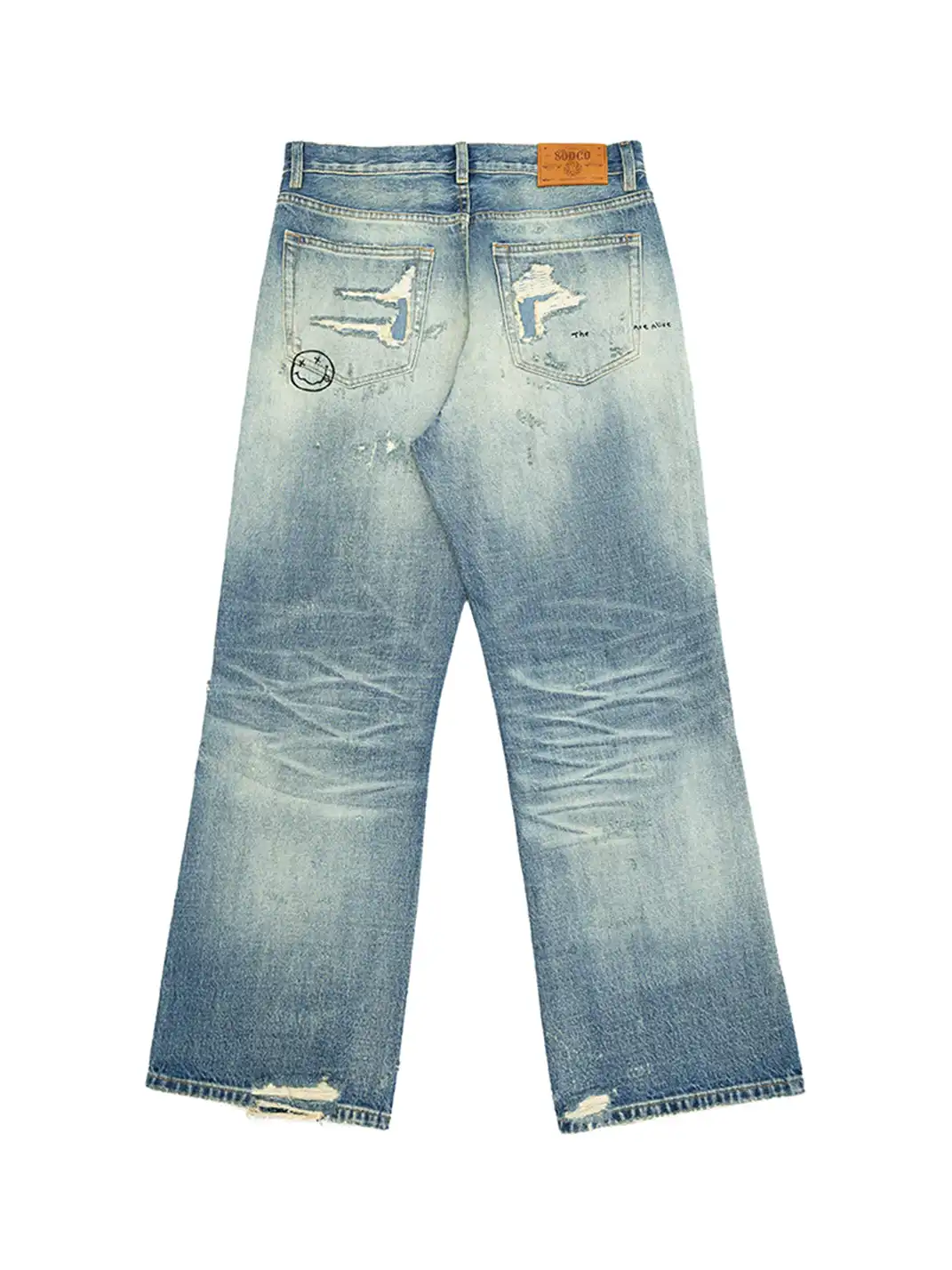 The Butchers Riot | Embroidered Washed Blue Straight Jeans
