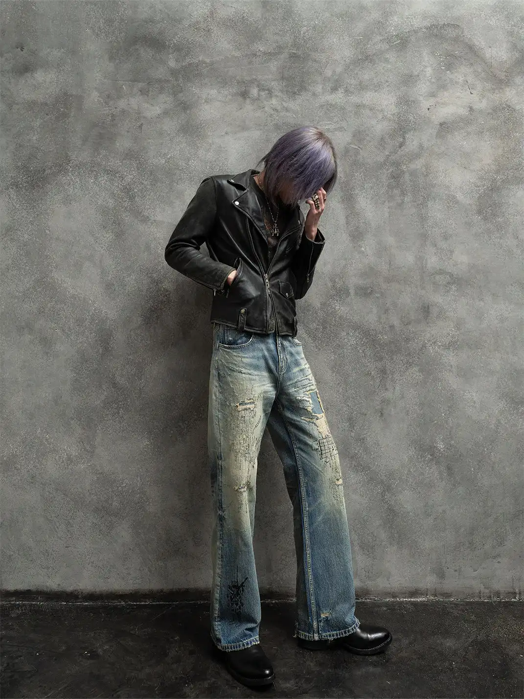 The Butchers Riot | Embroidered Washed Blue Straight Jeans