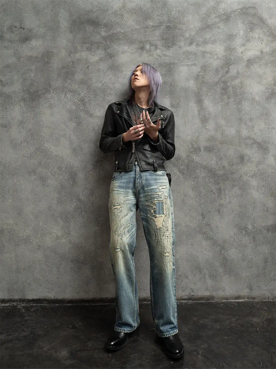 The Butchers Riot | Embroidered Washed Blue Straight Jeans
