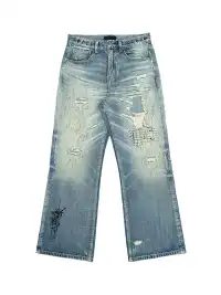 The Butchers Riot | Embroidered Washed Blue Straight Jeans