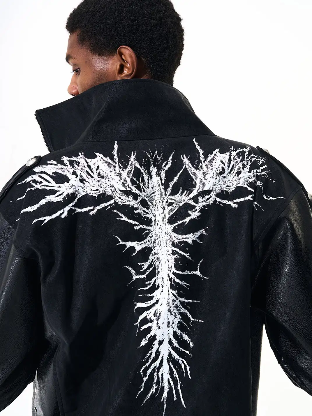 Fourth3ex | Thorn Series Stand Collar PU Jacket