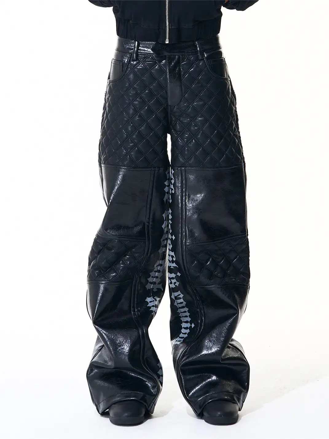 Fourth3ex | Letter Print Quilted PU Pants