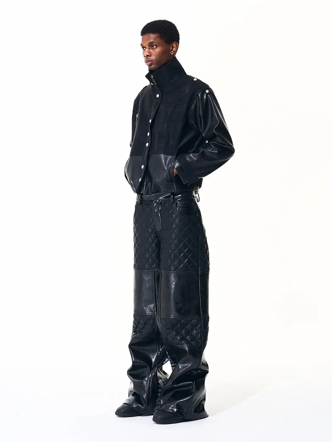 Fourth3ex | Letter Print Quilted PU Pants